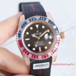 Asian ETA Rolex Submariner 40mm Watch - Rose Gold Case Red Blue Diamond Bezel 